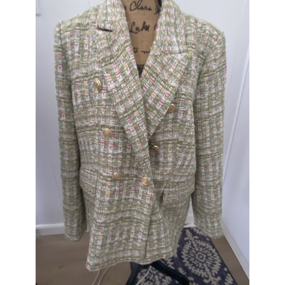 Rachel Zoe Green Tweed Double-Breasted Blazer